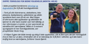 Faksimile fra rapport fra Stiftelsen Dam. Viser Gaute og Beate som holder en mobil foran seg.